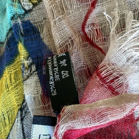 Women Fringe Scarf PASSIGATTI Italy Multicolored Abstract Print Shawl Mesh Wrap - Picture 8 of 8